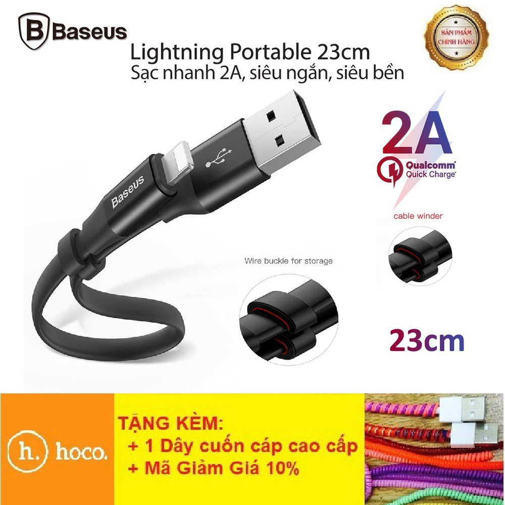 Cáp Sạc Iphone💎Truyền Dữ Liệu💎Dây Sạc Baseus Lightning Cao Cấp Portable 23cm (2A, Sạc nhanh, Siêu ngắn, Siêu bền)