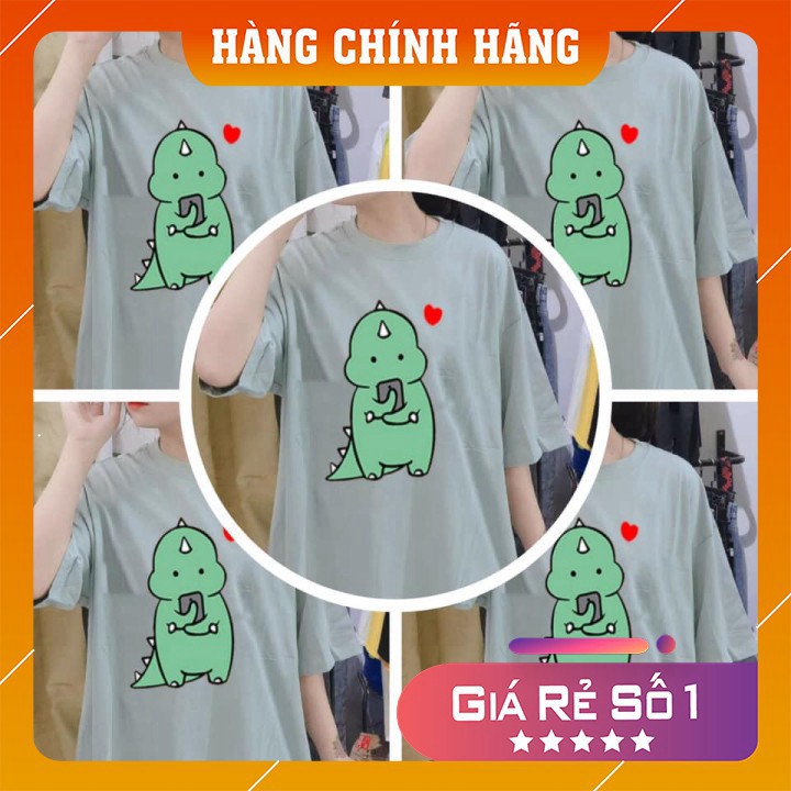 Áo thun 𝑭𝒓𝒆𝒆𝒔𝒉𝒊𝒑 Áo phông form rộng dáng Unisex L141, mặc lớp, nhóm, cặp in hình KHỦNG LONG XANH PHONE TIM