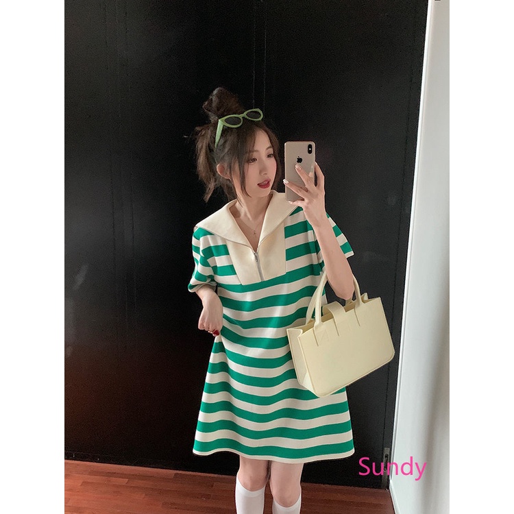 Đầm Kẻ Sọc Thời Trang Mùa Hè Hàn Quốc Cổ Điển Kích Cỡ Lớn Cho Nữ