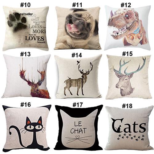 Vỏ gối sofa vải lanh hình chú chó pug , nai sừng tấm trang trí