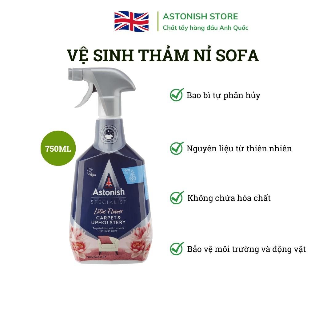 Vệ sinh thảm nỉ trải sàn Astonish tẩy vết bẩn ghế nỉ sofa bề mặt da lộn vải bọc C6720