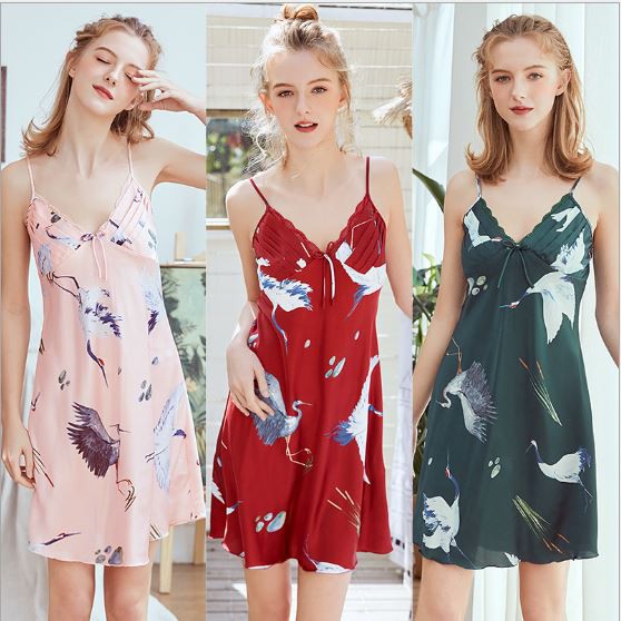Đầm Ngủ Lụa Dài Hai Dây Qua Gối✽ Váy Lụa Latin Satin Mặc Nhà Gợi Cảm✽IVY149