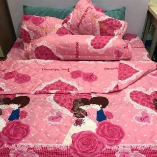 Trọn bộ sét ga gối 5 món cho phòng ngủ ,gồm 2 vỏ gối chần bông,1 mền chần bông,1 ga bọc chun,1 vỏ gối ôm