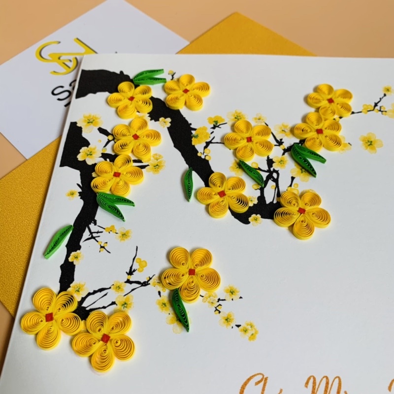 Thiệp chúc mừng năm mới chất liệu giấy Quilling Card Handmade kích thước 15cmx15cm