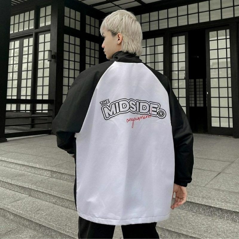 Áo Khoác Dù LOGO MIDSIDE Phối Màu 2 Lớp Nam Nữ Ulzzang Unisex Form Rộng Bomber Jacket