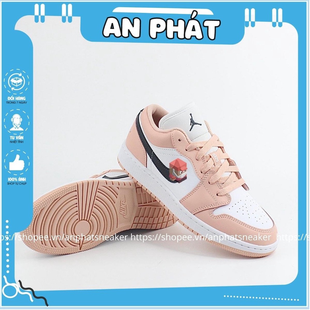 Giày Jordan nữ cổ thấp màu hồng cực xinh, Giày Jordan 1 low nữ màu hường nhạt, Sneaker bóng rổ JD1 pink bản đẹp full box | BigBuy360 - bigbuy360.vn