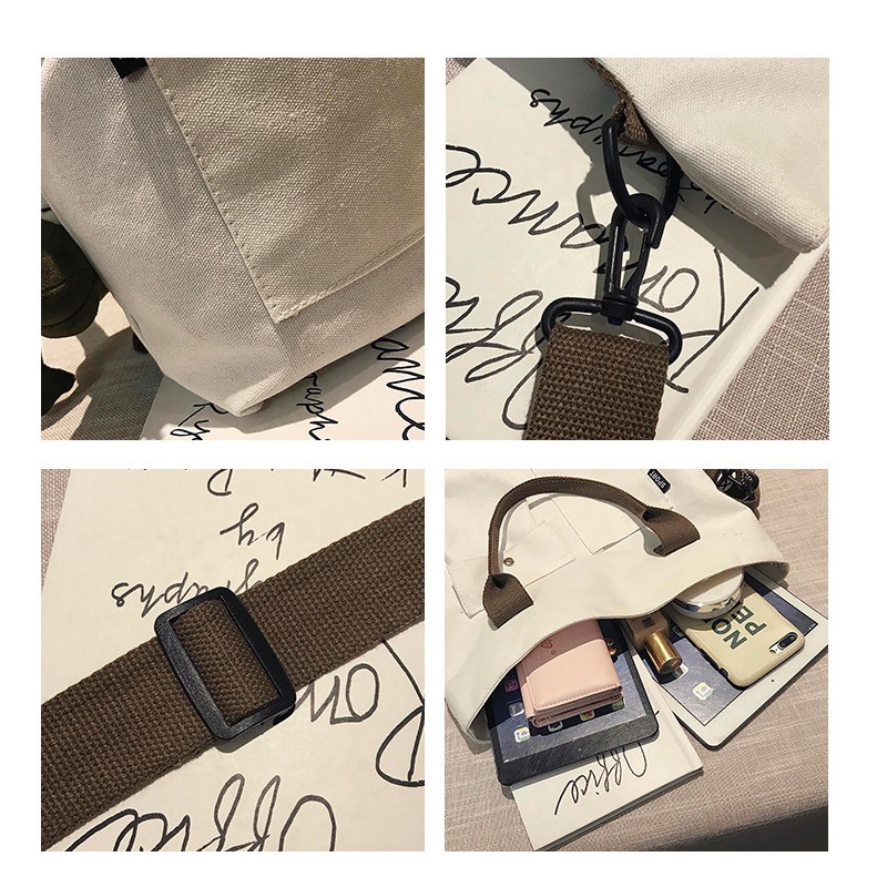 Túi Tote Đeo Chéo Vải Canvas Ulzzang Hàn Quốc Xinh Xắn
