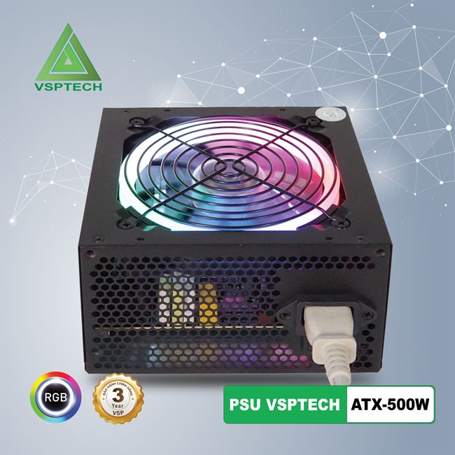 Nguồn PC Công Suất Thực VISION 500W LED ATX VSP Phân Phối Chính hãng (2x4+4pin, 6+2pin)