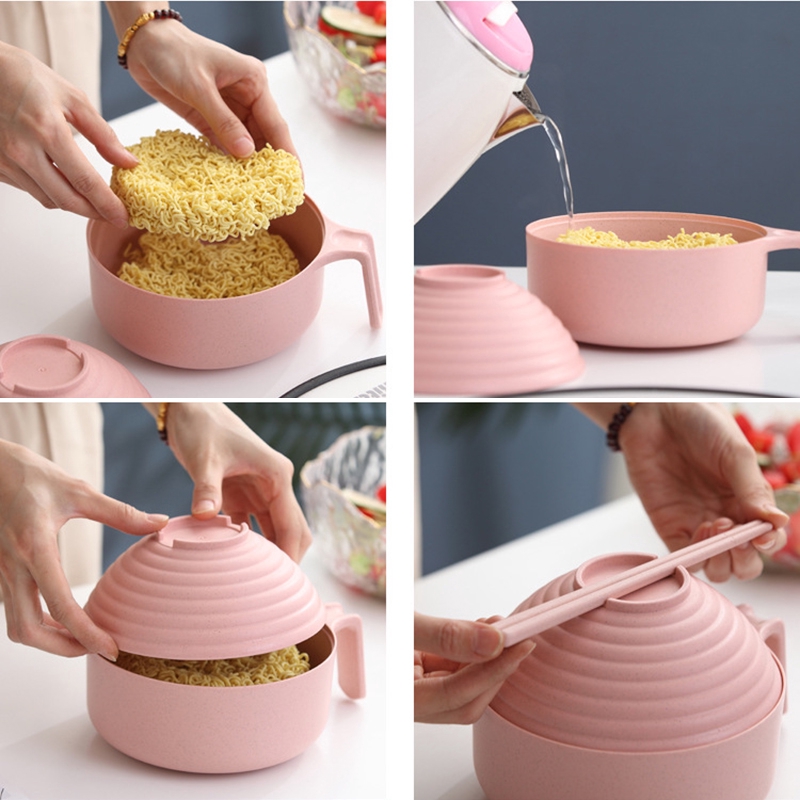 Set tô nắp đậy đũa muỗng nĩa OSSAYI ăn mì lúa mạch phong cách Nhật Bản sử dụng được trong lò vi sóng