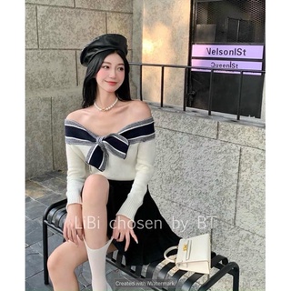 Áo trễ vai len nơ dior