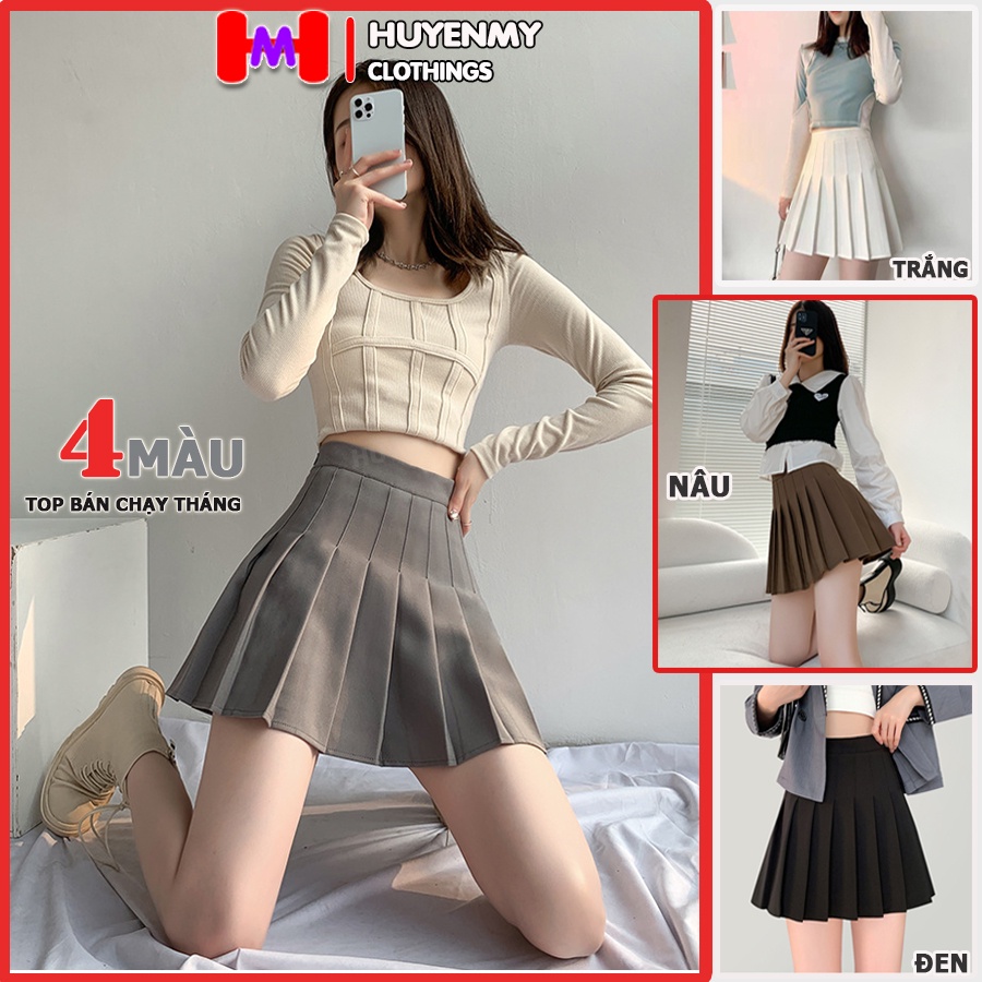 Chân váy tennis HUYENMY xếp ly màu NÂU + XÁM + ĐEN + TRẮNG chất vải TUYẾT MƯA LOẠI 1 - HM02