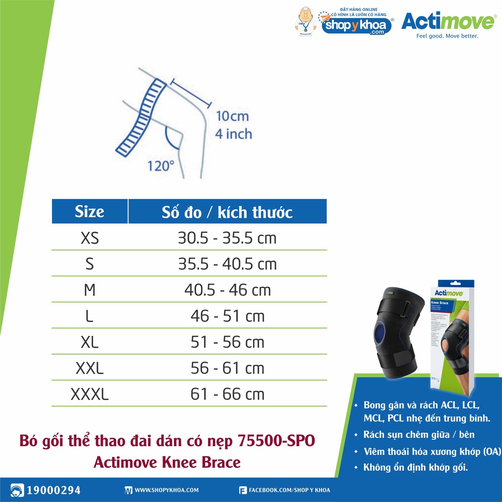 [CÓ QUÀ TẶNG] Bó gối thể thao đai dán có nẹp 75500-SPO Actimove Knee Brace