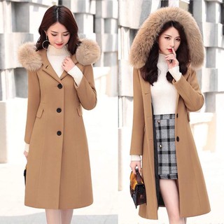 HN10607 ÁO KHOÁC DẠ THU ĐÔNG CỔ NÓN LÔNG CAO CẤP