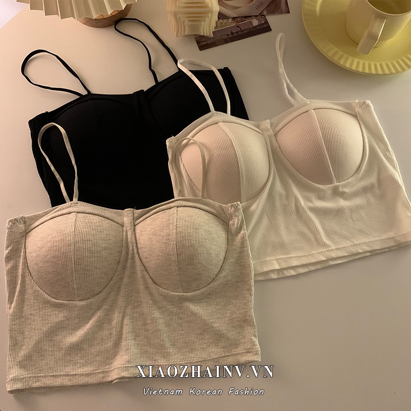 Xiaozhainv Áo croptop không tay dáng ôm thời trang Hàn Quốc cho nữ