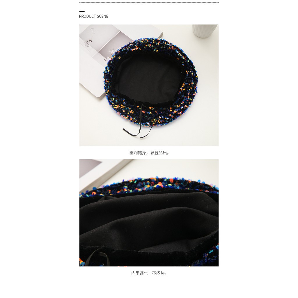 Mũ Beret Đính Sequin Lấp Lánh Phong Cách Hàn Quốc Thời Trang Thu Đông Cho Nữ