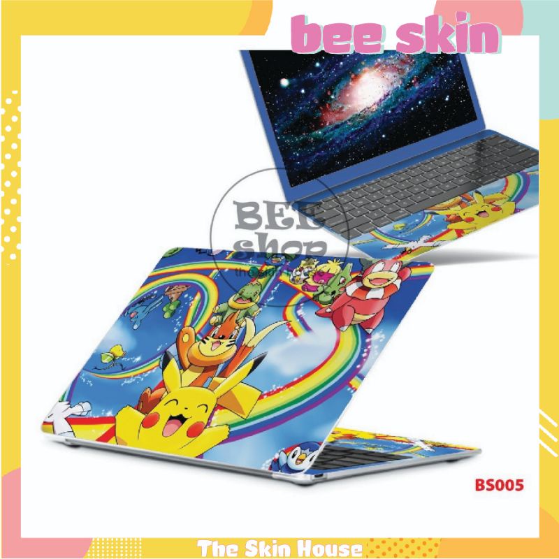 Decal dán laptop BEE SHOP mẫu Pikachu cho Macbook/HP/ Acer/ Dell /ASUS