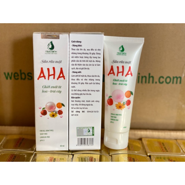Sữa rửa mặt AHA Ngân Bình.Sữa Rửa Mặt AHA chiết xuất từ hoa và trái cây chính hãng Ngân Bình