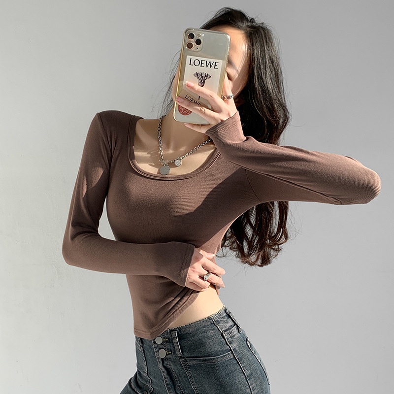 Áo Thun Dài Tay Cổ Tròn Phong Cách Hàn Quốc Thời Trang Thu Đông Mới Cho Nữ