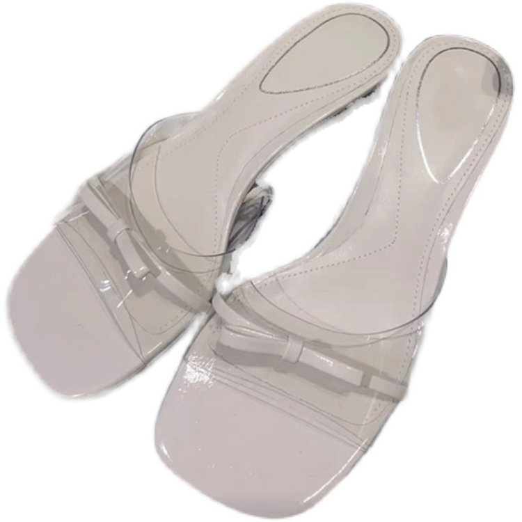 Dép Sandal Cao Gót Trong Suốt Mũi Vuông Thắt Nơ Thời Trang Mùa Hè Cho Nữ