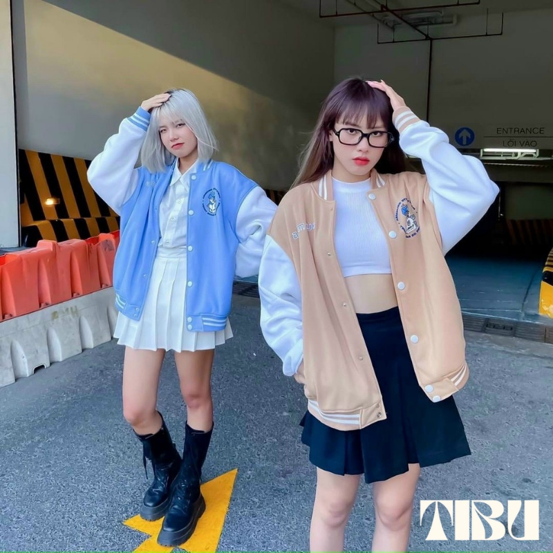 Áo khoác bomber cardigan nam nữ unisex phối tay TIBU thu đông 2 màu mềm mại cá tính