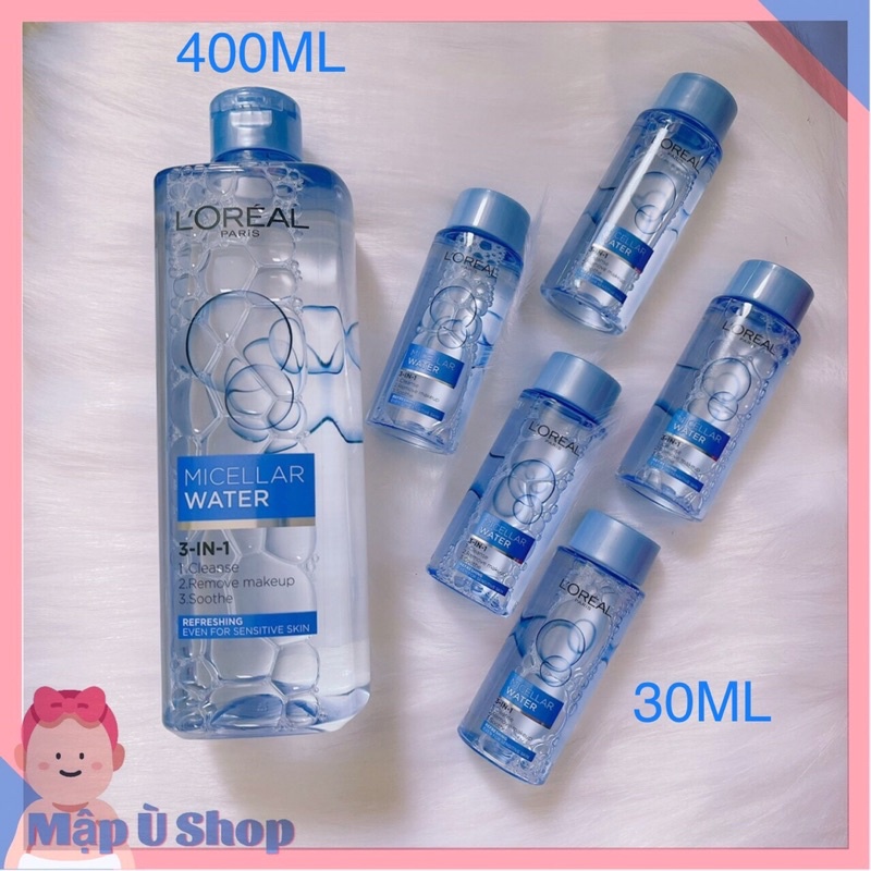 Nước tẩy trang Loreal tươi mát 30ml chai nhỏ ( L’Oreal Paris Micellar Water )