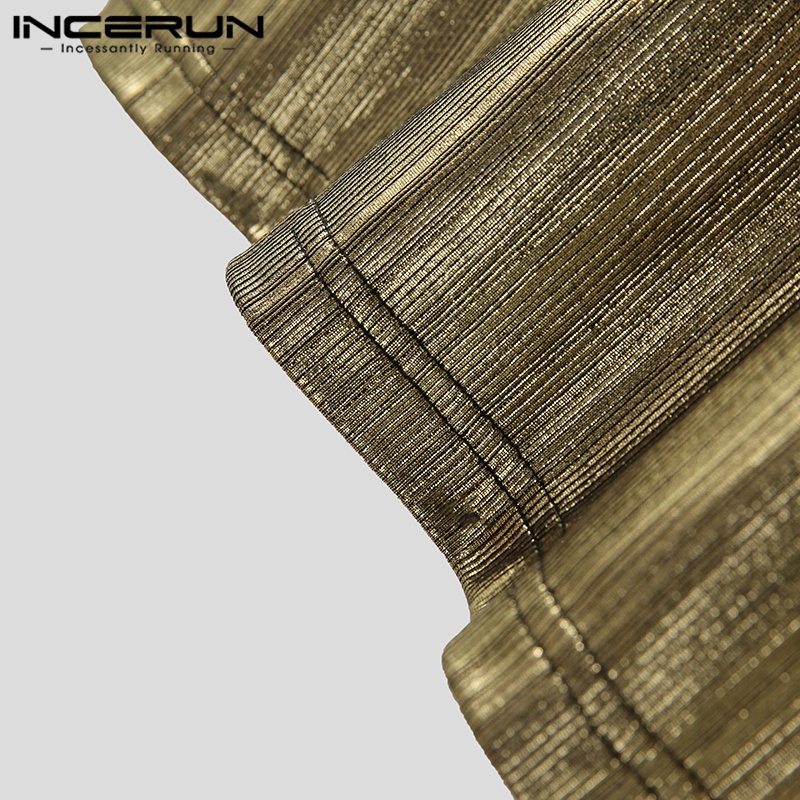 Áo khoác INCERUN nam tay dài cổ chữ V màu ánh kim lấp lánh gợi cảm