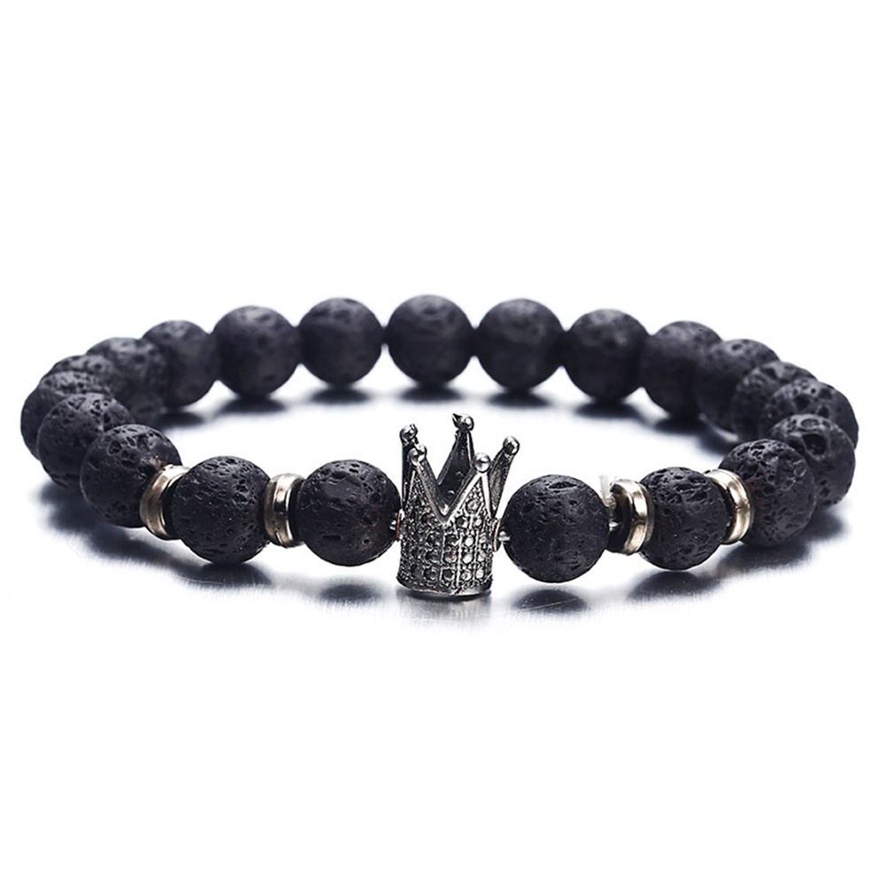 Vòng Tay Đá Hematite Mặt Hình Cú Mèo Đội Vương Miện Mũ Bảo Hiểm Cho Nam Nữ