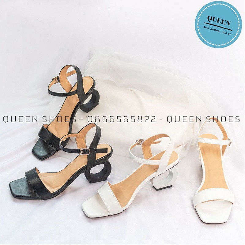 Giày sandal nữ cao gót 🌸FREESHIP🌸 guốc cao gót 7 phân mũi vuông đen trắng - CG37