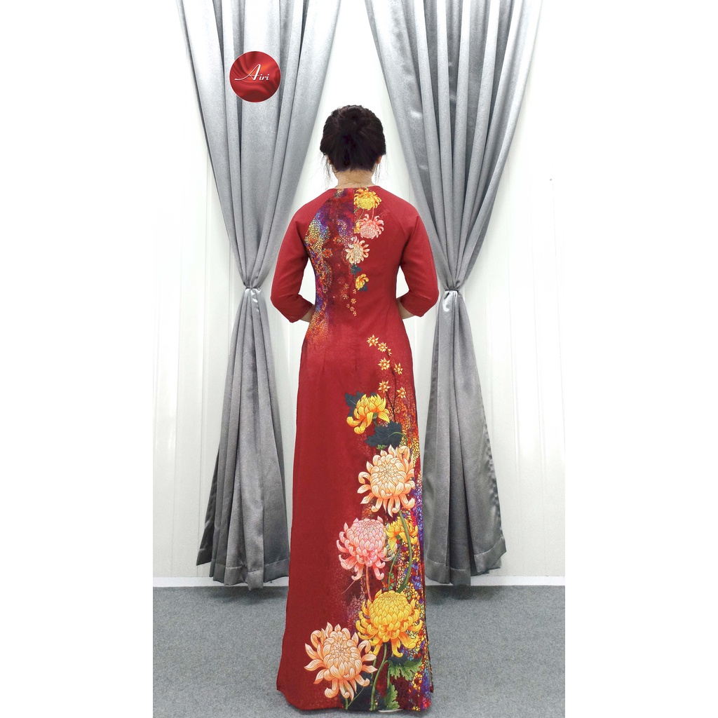 Áo dài nữ họa tiết hoa nền nâu bã trầu quý phái - Áo dài Airi