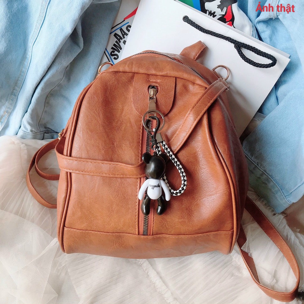 Balô Nữ ♥️ FREESHIP ♥️ Balo Da Mềm Tặng Kèm Gấu Dễ Thương Phong Cách Hàn Quốc M01