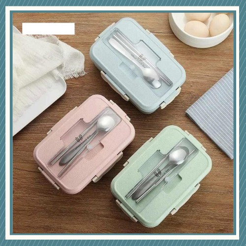 [ Ở Đây Giá Rẻ ] Hộp Cơm Lúa Mạch 3 Ngăn Kèm Đũa Thìa Inox - Giao Màu Ngẫu Nhiên - Hàng Có Sẵn Tại Shop | BigBuy360 - bigbuy360.vn