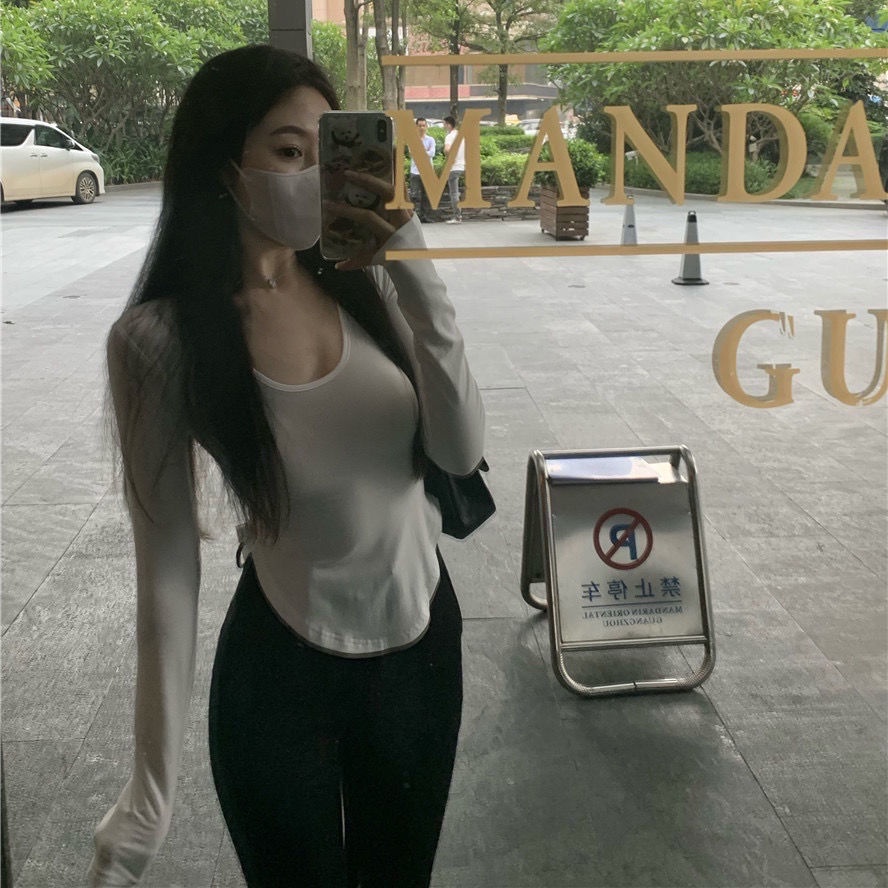 Jiashucheng Áo Thun Chống Nắng Mỏng Phong Cách Phương Tây Gợi Cảm Đơn Giản Kèm Chân Váy Đuôi Cá Ôm Eo