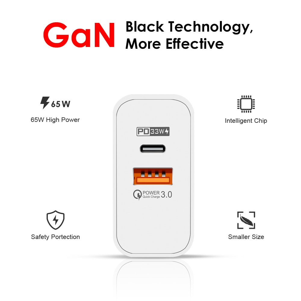 Củ sạc nhanh MIONE bộ sạc nhanh GaN 65W 2 cổng USB C 3.0 PD 60W giắc cắm US thích hợp cho điện thoại Android