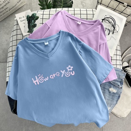 ÁO THUN COTTON NỮ CỔ TIM CHỮ BẠN KHỎE KHÔNG 60-120KG - AT132