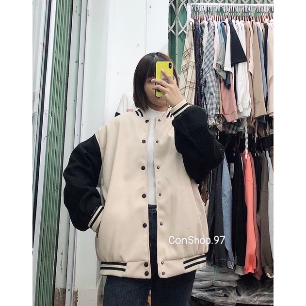 Áo Khoác Bomber Dạ Trần Phao Trơn Phối Tay Dáng Rộng Unisex Cho Cả Nam Nữ Chữ | BigBuy360 - bigbuy360.vn