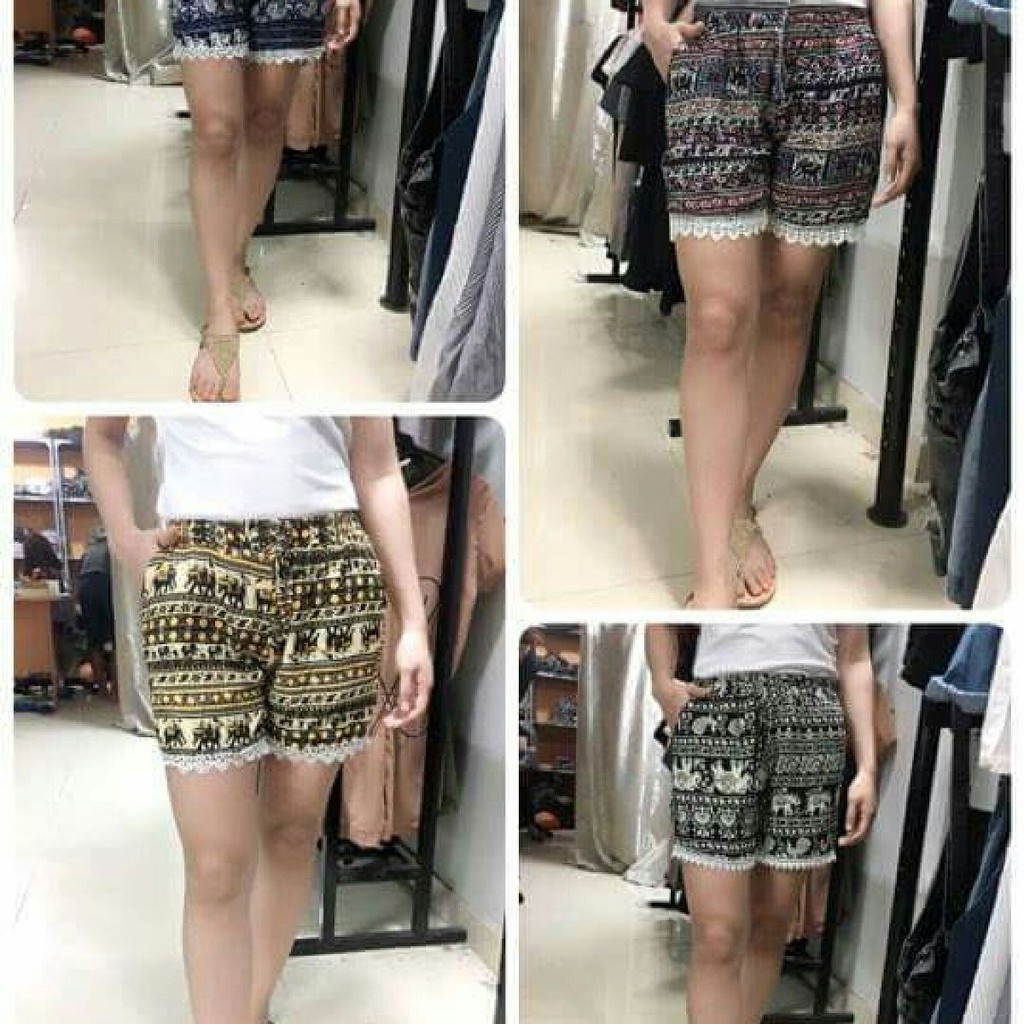 Combo 03 quần short lanh ren chân HỌA TIẾT THỔ CẨM