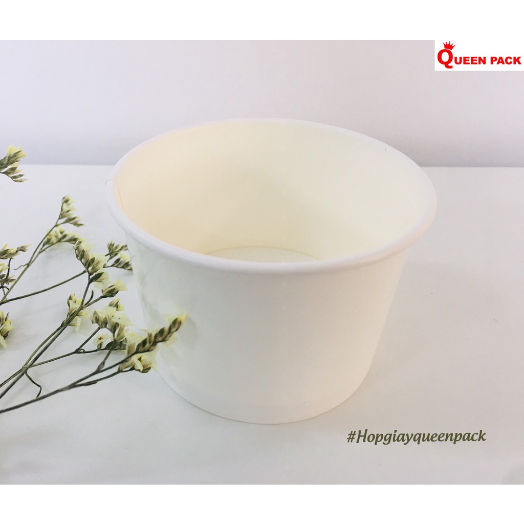 Sỉ 100 Tô Giấy Trắng Nhiều Size 350ml 500ml 750ml 1000ml Kèm Nắp Nhựa Bằng PP Giá Rẻ dùng 1 lần cao cấp