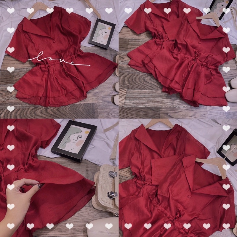 Áo Peplum Đỏ Rút Dây Eo Bèo Nhẹ Vải Đẹp