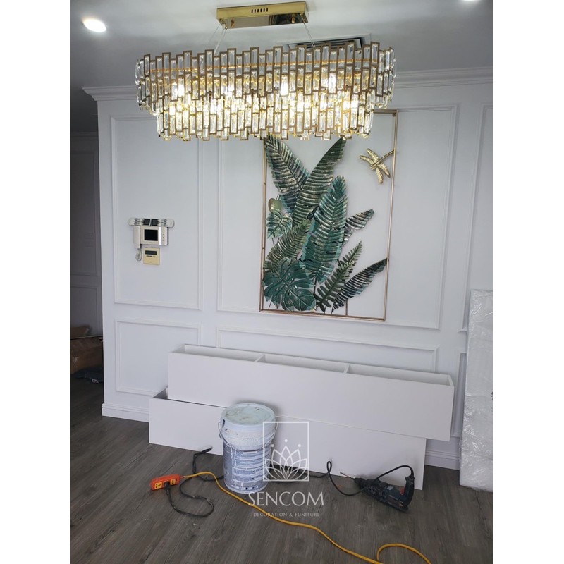 Tranh sắt treo tường nghệ thuật, trang decor trang trí hoa 2 vòng xanh lá đẹp cao cấp - 2059