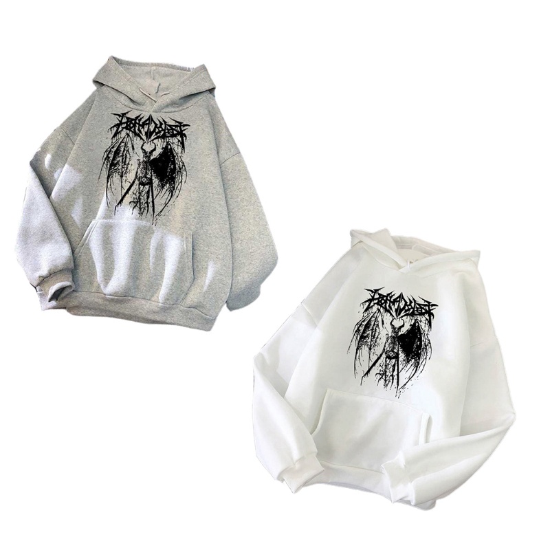 Áo hoodie tay dài in họa tiết bộ xương phong cách gothic thời trang cá tính cho nữ