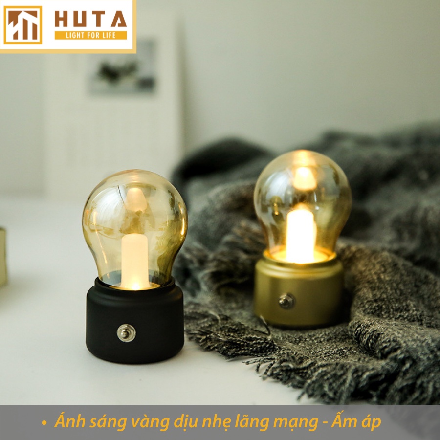 Đèn Ngủ LED Pin Sạc SÁNG 25h LIÊN TỤC, Tích Điện, Ánh Sáng Vàng, Dùng Để Bàn, DECOR Trang Trí  - HUTA shop