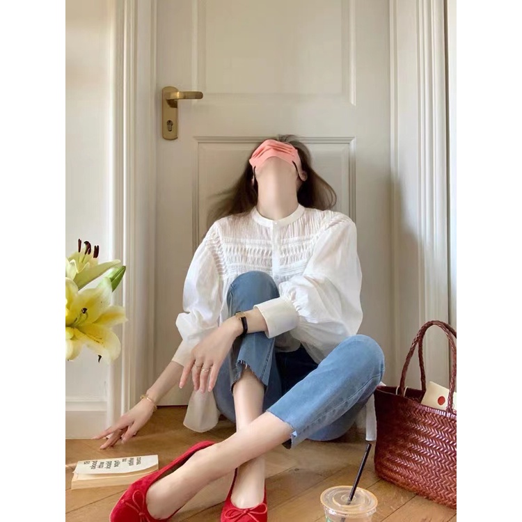 Áo Sơ Mi Cotton Lanh Tay Dài Màu Trắng Phong Cách Pháp Cổ Điển Thời Trang Mùa Hè Cho Nữ