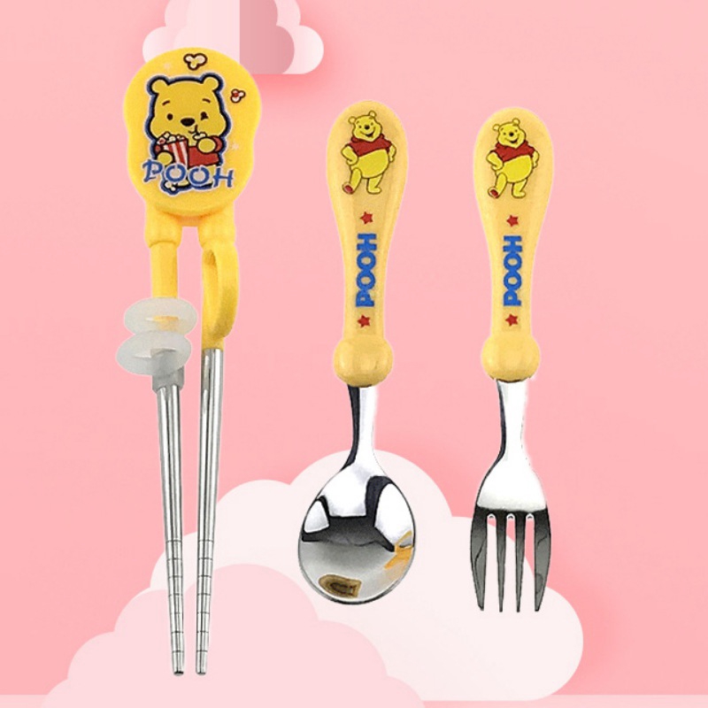 Set thìa nĩa và đũa tập ăn cho bé bằng thép không gỉ 304