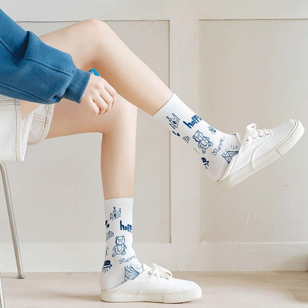 SOMEDAYZL Vớ Thể Thao Họa Tiết Gấu Graffiti Thời Trang Mùa Hè Cho Nữ