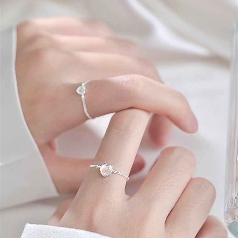 Nhẫn bạc S925 xích tim dây rút moonstone nhân tạo-Blackmeo.silver
