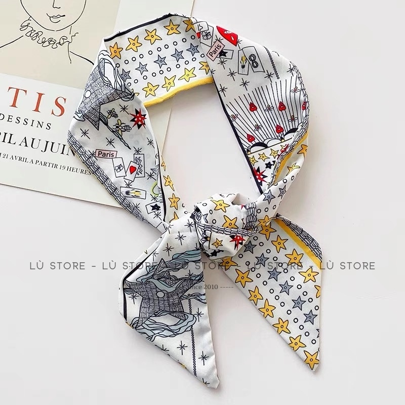 Khăn lụa buộc tóc kết hợp choàng cổ phong cách Vintage đủ màu lựa chọn