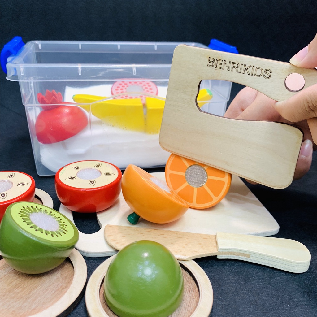 Giáo Cụ Montessori Đồ Chơi Gỗ Benrikids Cắt Trái Cây Rau Củ Có Hộp Đựng Tiện Lợi Cho Bé Rèn Luyện Kỹ Năng Đời Sống