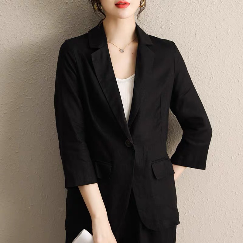 Áo vest blazer nữ Linen Premium ve vuông túi bổ trẻ trung