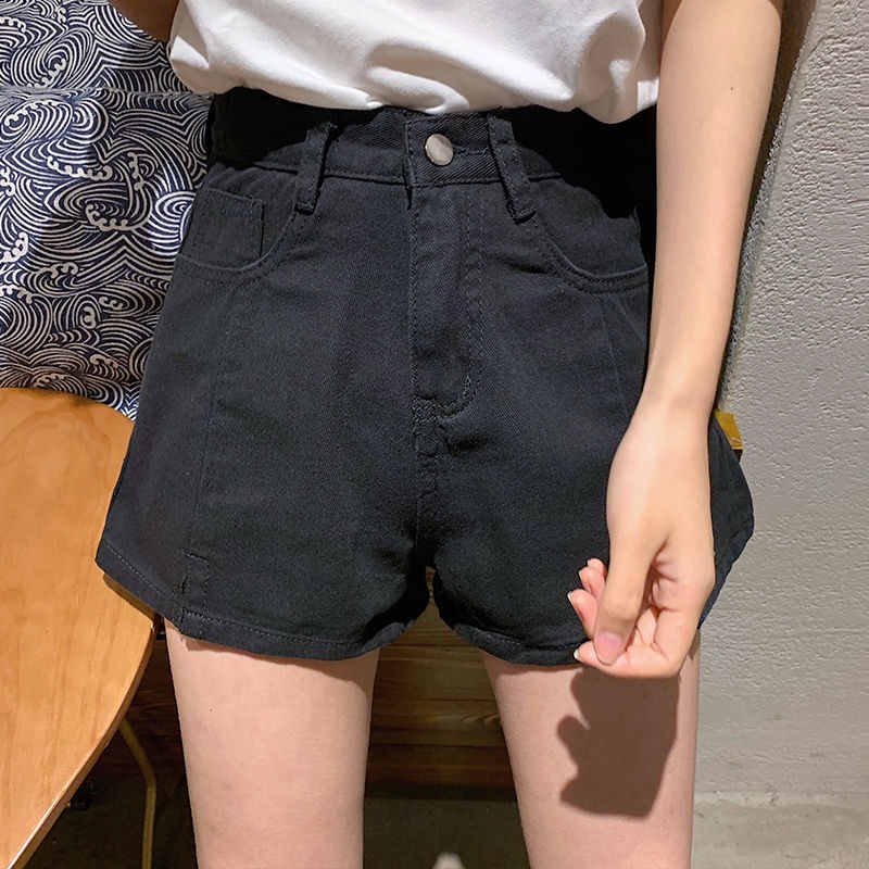 Quần Short Denim Lưng Cao Ống Rộng Màu Đen Thời Trang Mùa Hè Phong Cách Hàn Quốc Cho Nữ