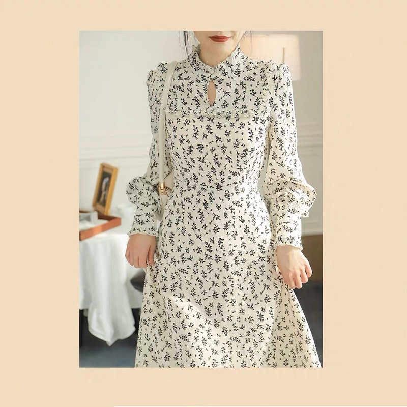 Váy hoa nhí vintage cổ tàu sang chảnh - Đầm hoa nhí quảng châu - Mono Boutique